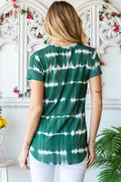 Dark Green Tie Dye Striped V-Neck Top