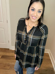 S XXL 3X Black Plaid Babydoll Top