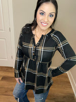 S XXL 3X Black Plaid Babydoll Top