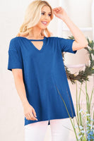 Bulgari Royal Blue Keyhole Short Sleeve Top