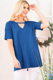 Bulgari Royal Blue Keyhole Short Sleeve Top