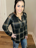 S XXL 3X Black Plaid Babydoll Top