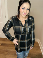 S XXL 3X Black Plaid Babydoll Top