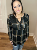 S XXL 3X Black Plaid Babydoll Top