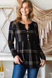 S XXL 3X Black Plaid Babydoll Top