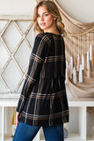 S XXL 3X Black Plaid Babydoll Top