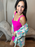 S-3X Mint Floral Quarter Sleeve Open Cardigan