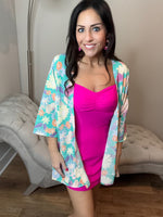 S-3X Mint Floral Quarter Sleeve Open Cardigan