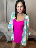S-3X Mint Floral Quarter Sleeve Open Cardigan