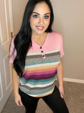 XL XXL Only - Dusty Pink Striped Dimensions Short Sleeve Top