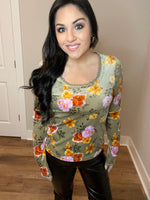 S-XL Floral Velvet Long Sleeve Top