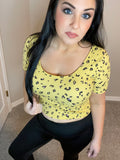 XL Only - Yellow Animal Print Criss Cross Top