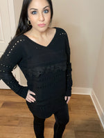 S-XL Oversized Knit Fun Stitching Black Sweater