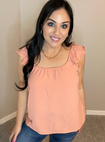 Small Only - Peach Dotted Ruffle Sleeve Top