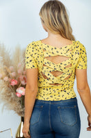 XL Only - Yellow Animal Print Criss Cross Top