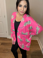 S-XXL Dolman Long Sleeve Animal Print Open Cardigan