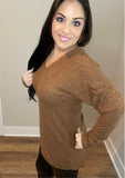 S-3X Two Tone Rust Ribbed Long Sleeve Top