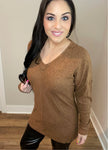 S-3X Two Tone Rust Ribbed Long Sleeve Top