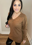 S-3X Two Tone Rust Ribbed Long Sleeve Top