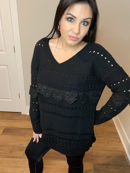 S-XL Oversized Knit Fun Stitching Black Sweater