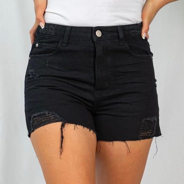 XXXL - Distressed Black Denim Shorts