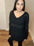 S-XL Oversized Knit Fun Stitching Black Sweater