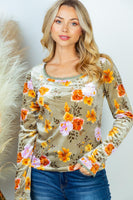 S-XL Floral Velvet Long Sleeve Top