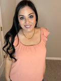 Small Only - Peach Dotted Ruffle Sleeve Top