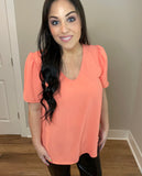 Small Only - Coral Puff Sleeve with Shirring Top