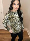 M-XL Long Sleeve Animal Print On or Off Shoulders Top