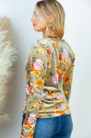 S-XL Floral Velvet Long Sleeve Top