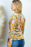 S-XL Floral Velvet Long Sleeve Top