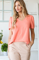 S Coral Puff Sleeve with Shirring Top