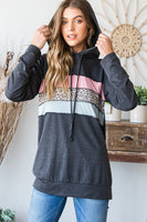 S-3X Long Sleeve Drawstring Hoodie Animal Print Detail