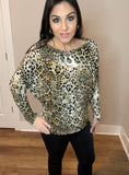 M-XL Long Sleeve Animal Print On or Off Shoulders Top