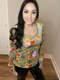 S-XL Floral Velvet Long Sleeve Top