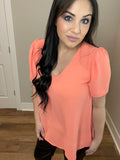 Small Only - Coral Puff Sleeve with Shirring Top