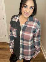 S 3X - Mauve Plaid Button Down Shacket