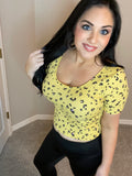 XL Only - Yellow Animal Print Criss Cross Top