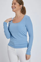 S-3X No Bra Needed Long Sleeve in Blue & Black Top