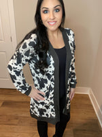 S XXXL Cow Print Long Sleeve Cardigan