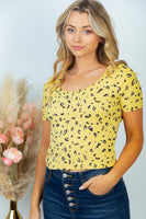 XL Only - Yellow Animal Print Criss Cross Top