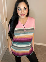 XL XXL Only - Dusty Pink Striped Dimensions Short Sleeve Top