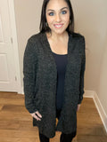 S-XL Charcoal Heathered Long Cardigan with Pockets