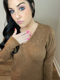 S-3X Two Tone Rust Ribbed Long Sleeve Top