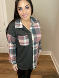 S 3X - Mauve Plaid Button Down Shacket