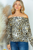 M-XL Long Sleeve Animal Print On or Off Shoulders Top