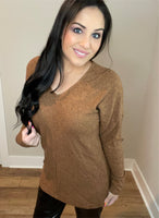 S-3X Two Tone Rust Ribbed Long Sleeve Top