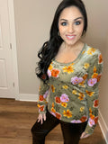 S-XL Floral Velvet Long Sleeve Top