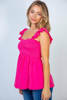 S M XL - Sweetheart Neckline Hot Pink Smocked Top